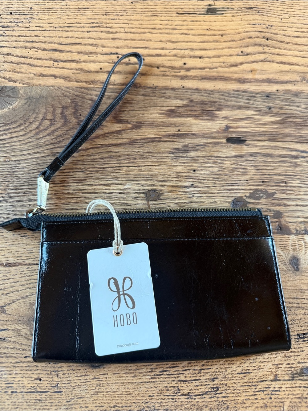 HOBO Black Patent Leather Wristlet with Removable Strap